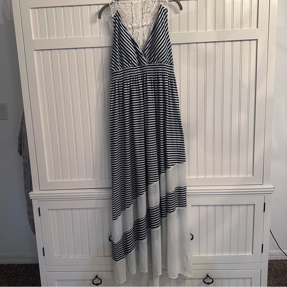 My Michelle Black and White Striped High Low Dress